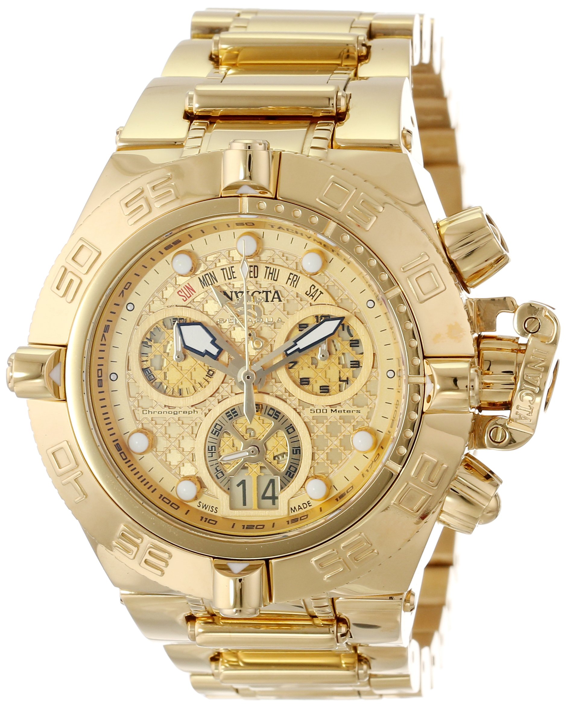 invicta mens 14497 subaqua chronograph gold text
